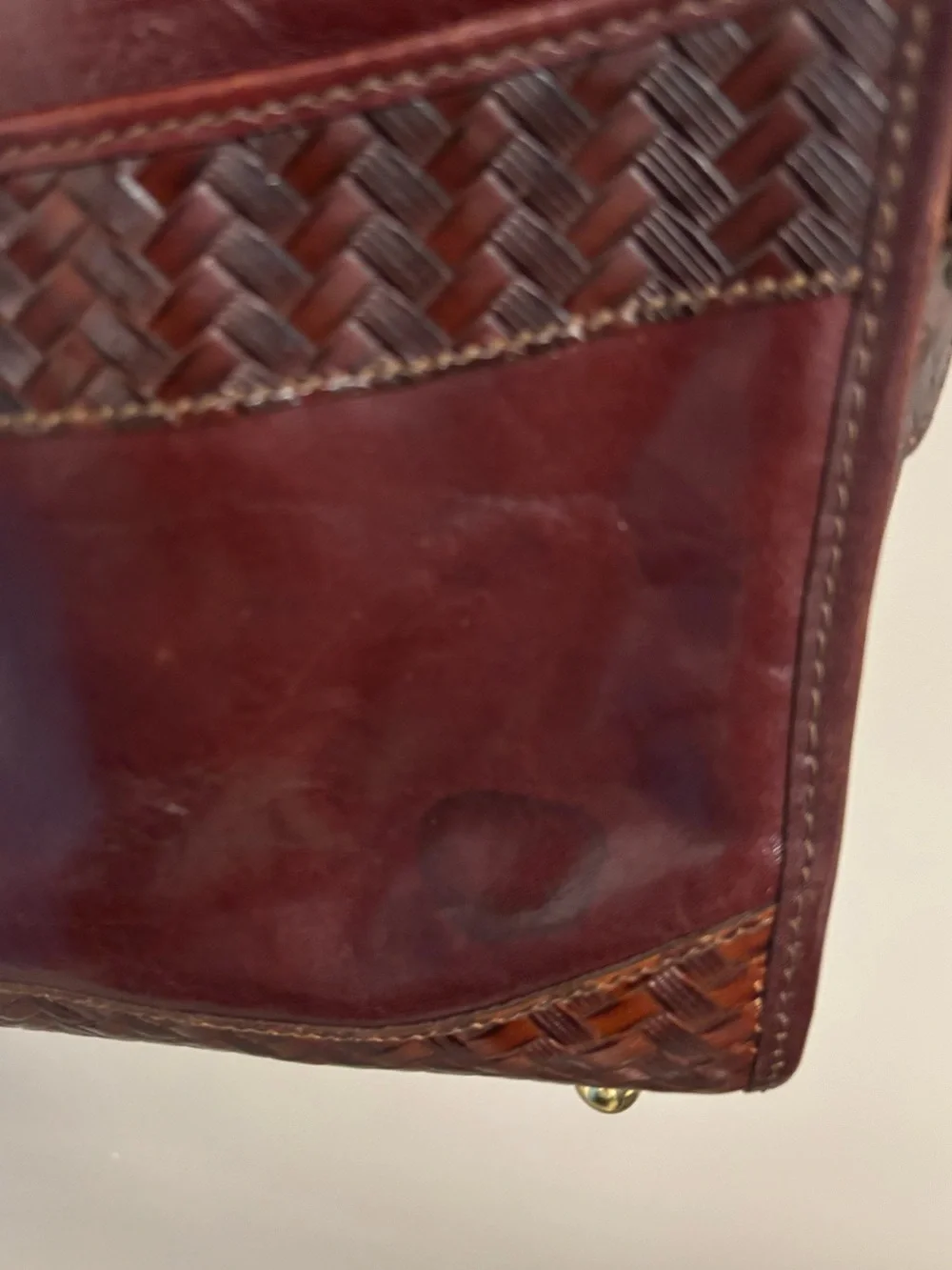 Vintage Brahmin Crossbody Bag featuring rich brown leather with woven details - Picture 9 of 14